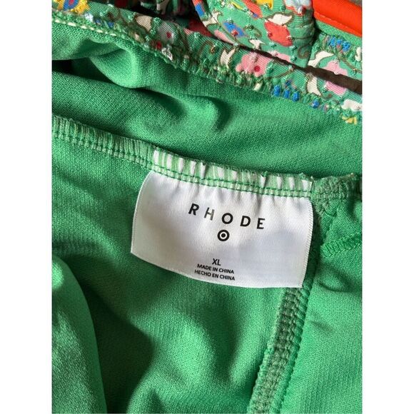 Rhode Zinnia Floral Print  One Piece Swimsuit size XL Green Halter High Leg Chee - Picture 6 of 9
